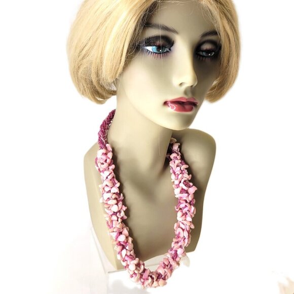 Chunky Pink Shell Necklace ,Chips and Pink Beads Bib Necklace - Picture 12 of 12